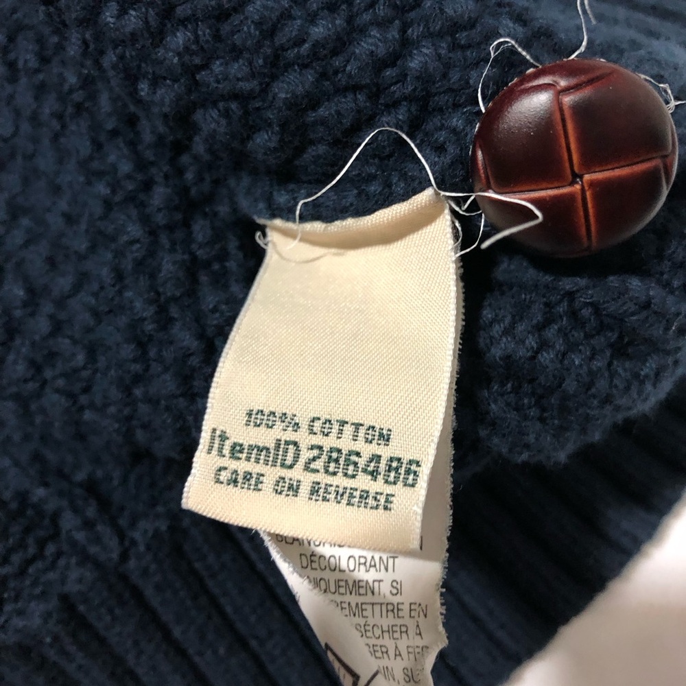 LL bean womens navy cable knit fisherman cotton cardigan woven buttons M preppy - Picture 5 of 10